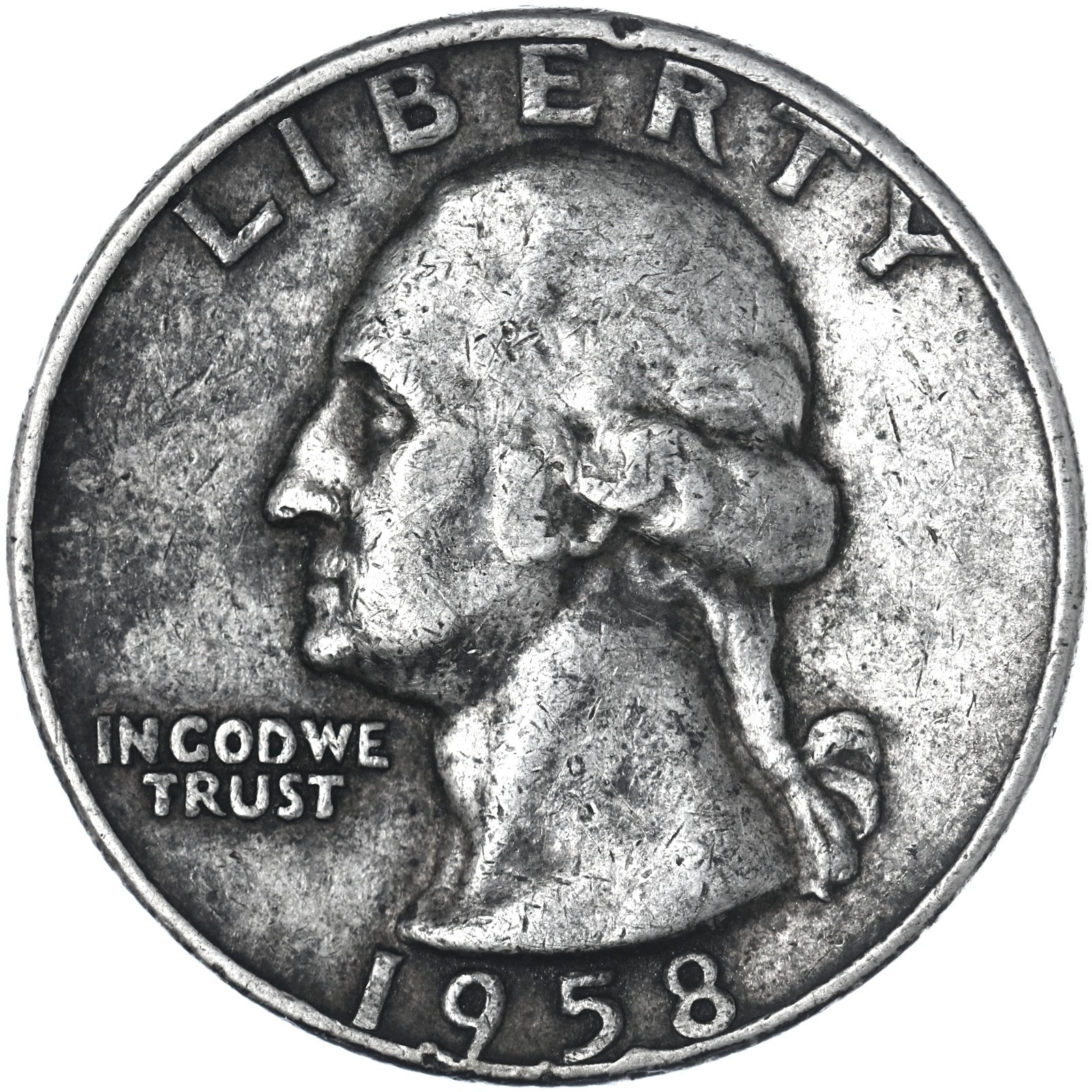 1958 D Washington Quarter 90% Silver Very Fine VF See Pics F142