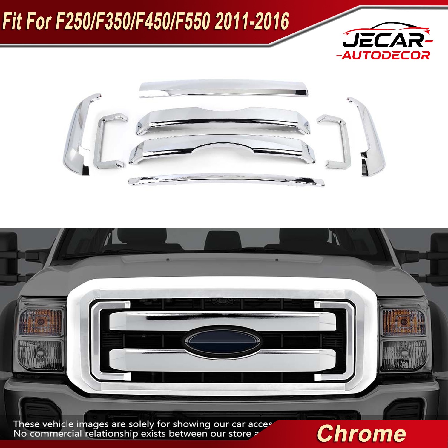 8pcs Chrome Front Grille Bumper Insert Trim Cover For 11-16 F250/F350/F450/F550