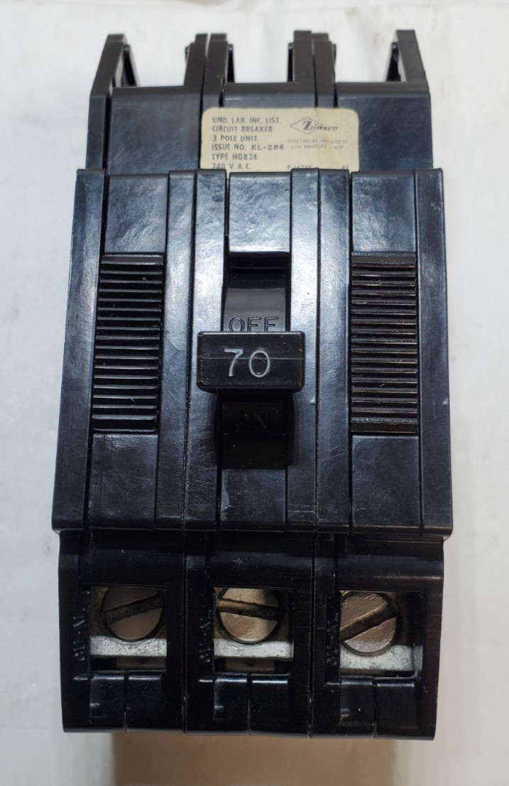 Zinsco HQB243070 3 Pole 70A 240V Circuit Breaker - Black Zinsco HQB243070 3 Pole 70A 240V Circuit Breaker - Black