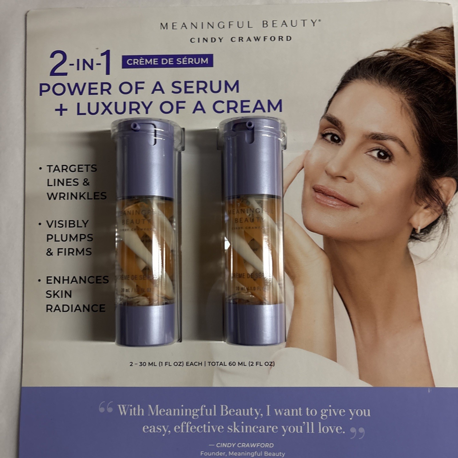 MEANINGFUL BEAUTY  CINDY CRAWFORD 2 in 1 Crème De Serum 2 PK, 1 Fl Oz Each