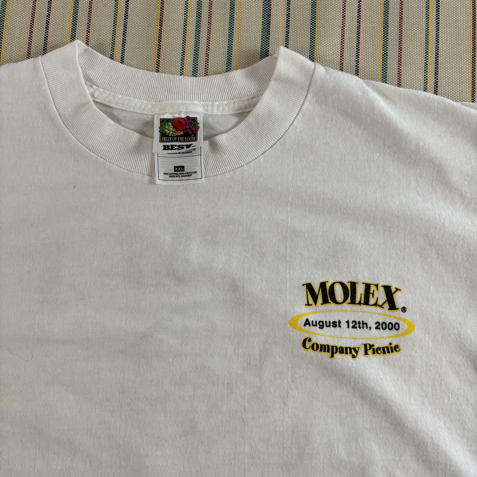 Vintage Molex Company Picnic Shirt Mens 2XL White Fruit Of The Loom Tee Y2K