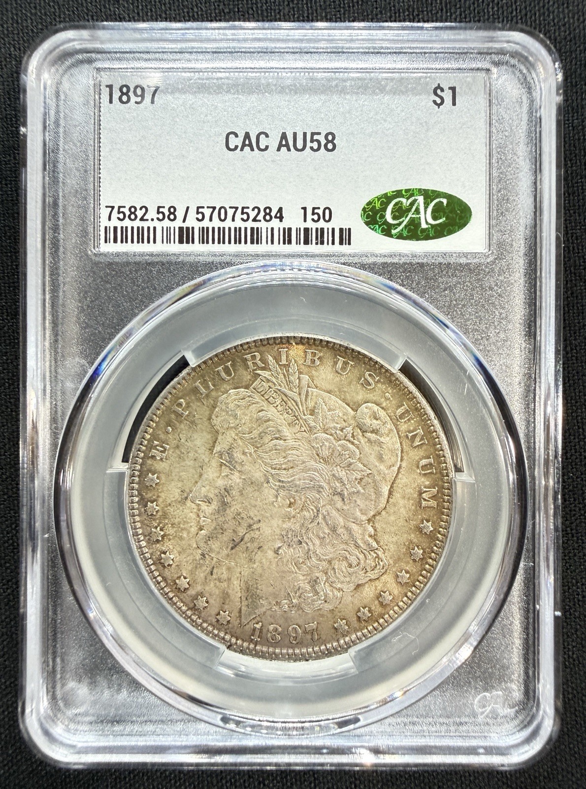 1897-P Morgan Silver Dollar Beautiful $1 CAC graded AU58 90% Silver
