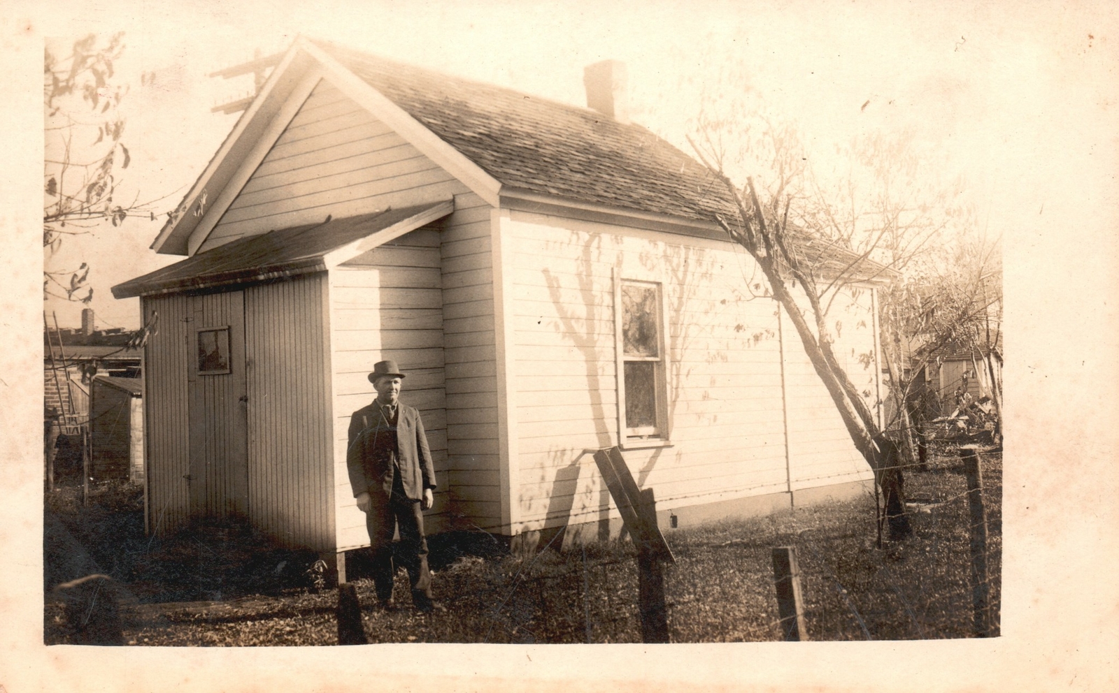 Man Standing Outside The House Black & White RPPC Photo Antique Postcard 1900\'s