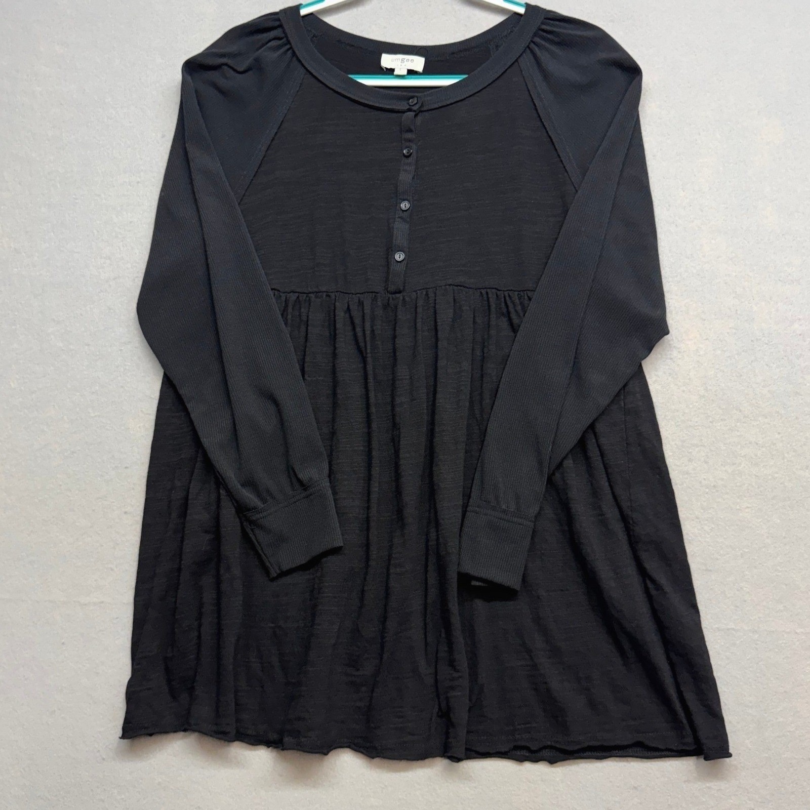 Umgee USA Tunic Top Womens L Black Babydoll Boho Henley Long Sleeve Cotton Umgee USA Tunic Top Womens L Black Babydoll Boho Henley Long Sleeve Cotton