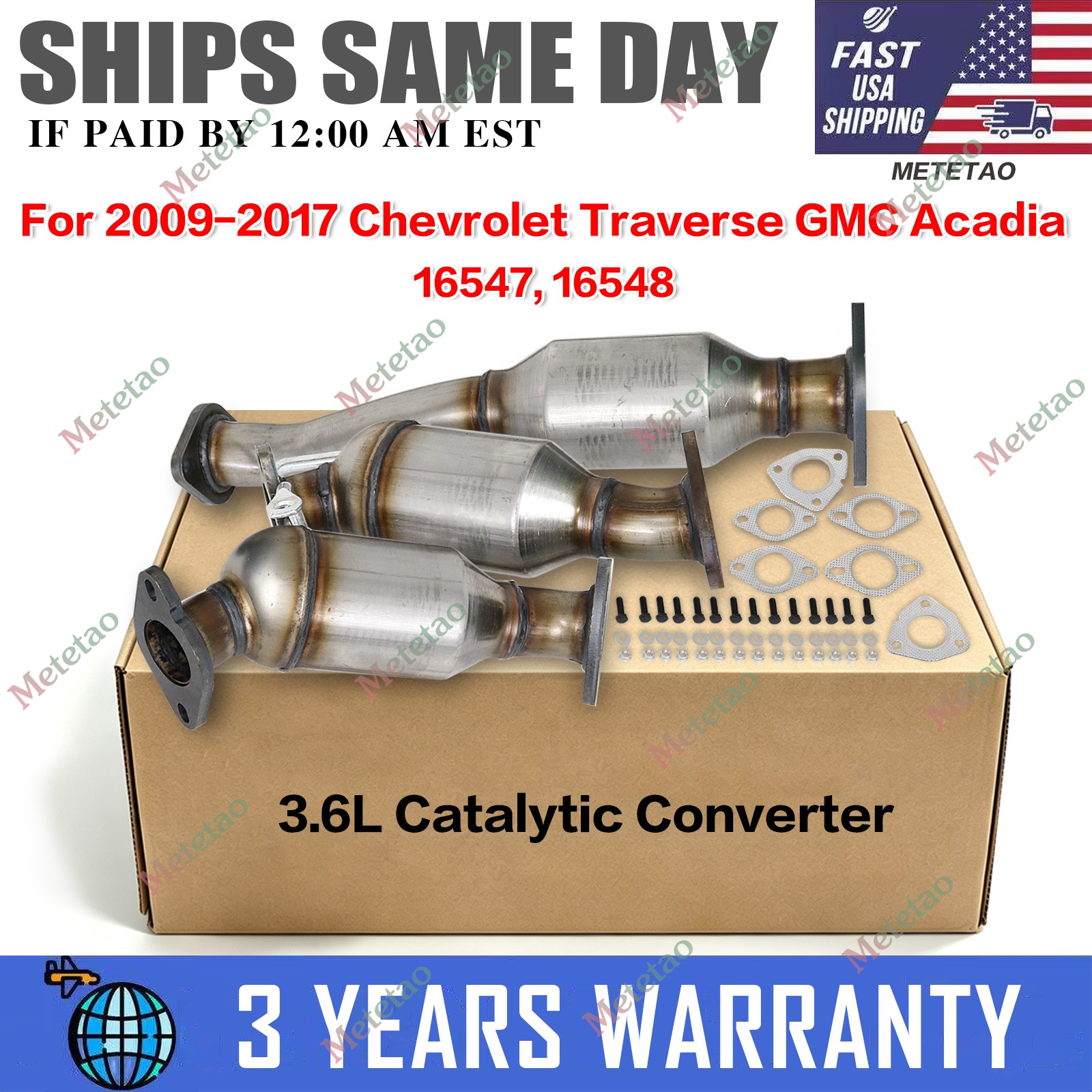 Set Catalytic Converter for 2009-2017 Chevrolet Traverse 07-17 GMC Acadia 3.6L