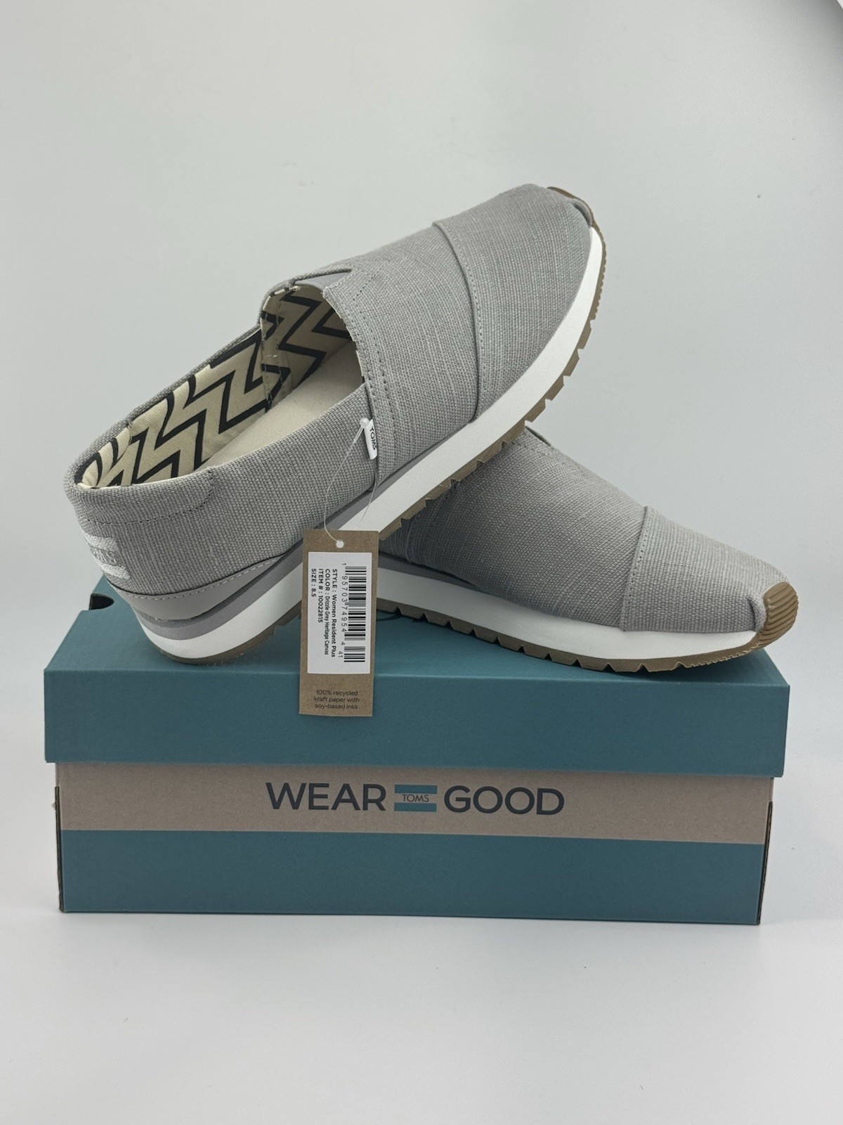 TOMS Resident Plus Drizzle Grey Heritage Canvas Women\'s Size 8.5