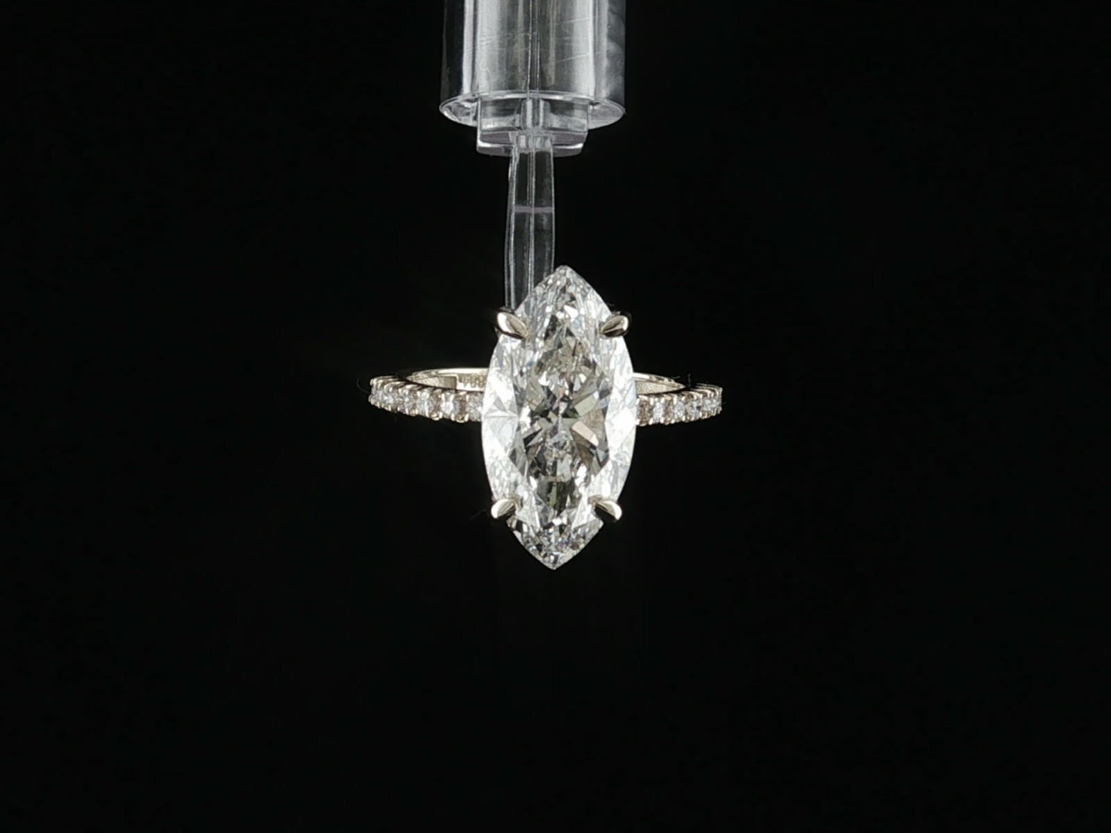 14K White Gold Marquise Ring, 5.23ctw Lab-Grown Diamond with Pave Band 14K White Gold Marquise Ring, 5.23ctw Lab-Grown Diamond with Pave Band