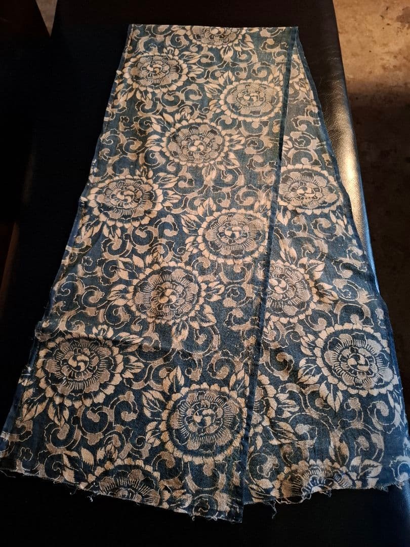 Indigo Shibori Katazome Fabric 33x167 Vintage Textile Handcrafted Rare