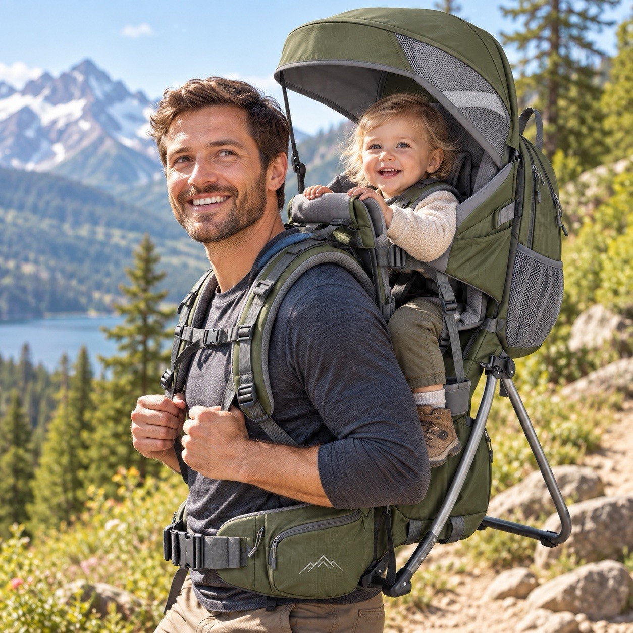 Luvdbaby Hiking Baby Carrier Backpack Army Green/Grey Toddler Child Carrier Luvdbaby Hiking Baby Carrier Backpack Army Green/Grey Toddler Child Carrier