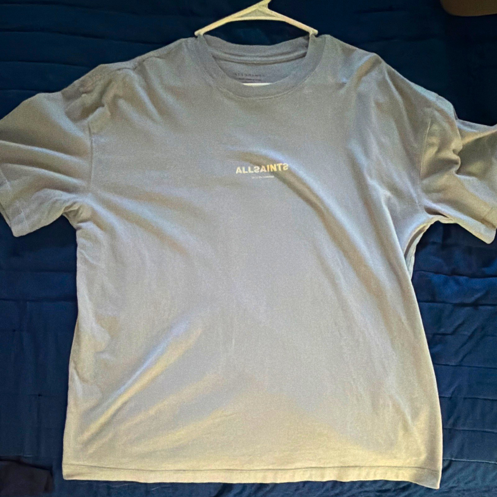 AllSaints Logo T-Shirt Gray Cotton Jersey Crew Neck Oversized Fit Men’s S