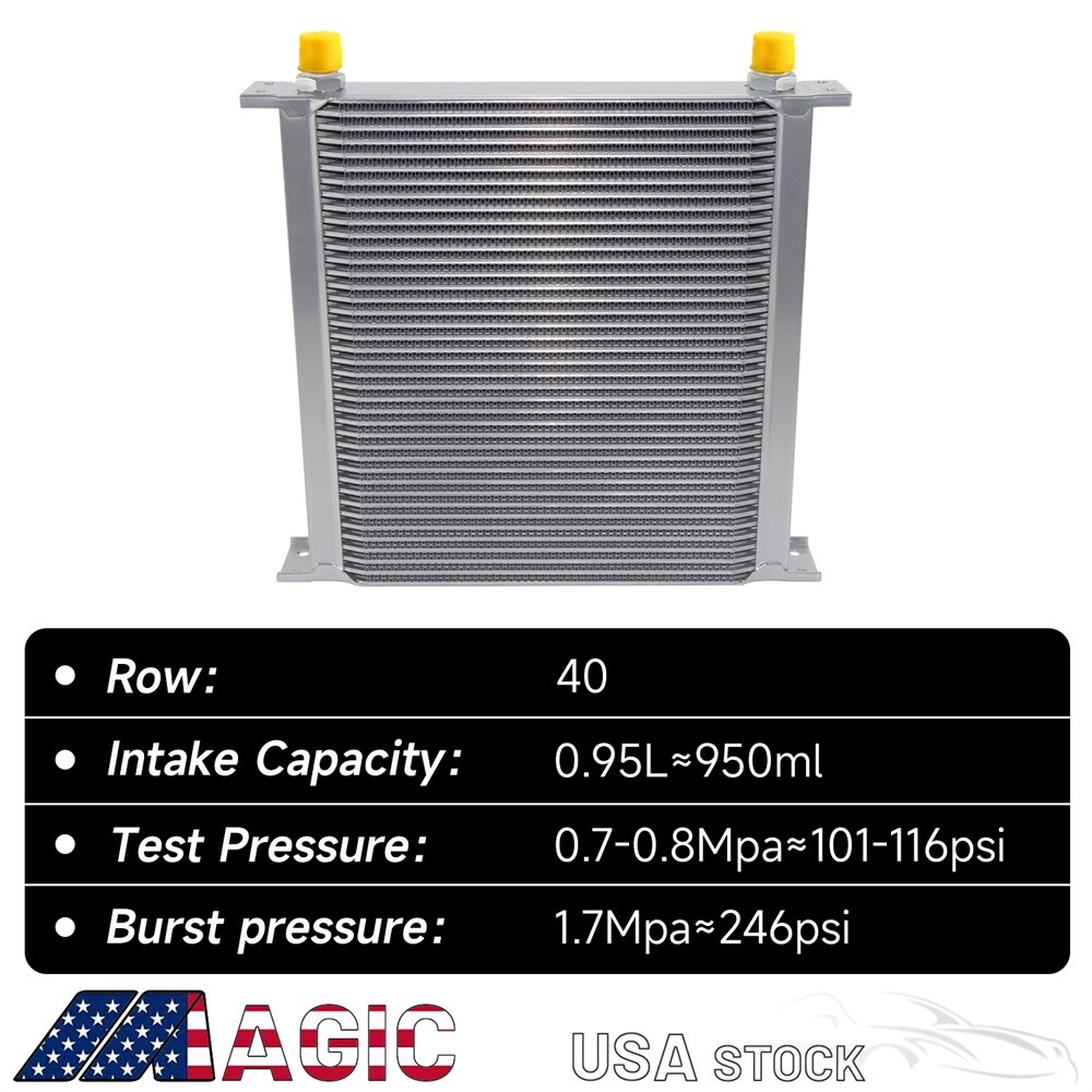 Aluminum Universal 40 Row Oil Cooler AN10 248MM 7/8-14 UNF  Engine Transmission