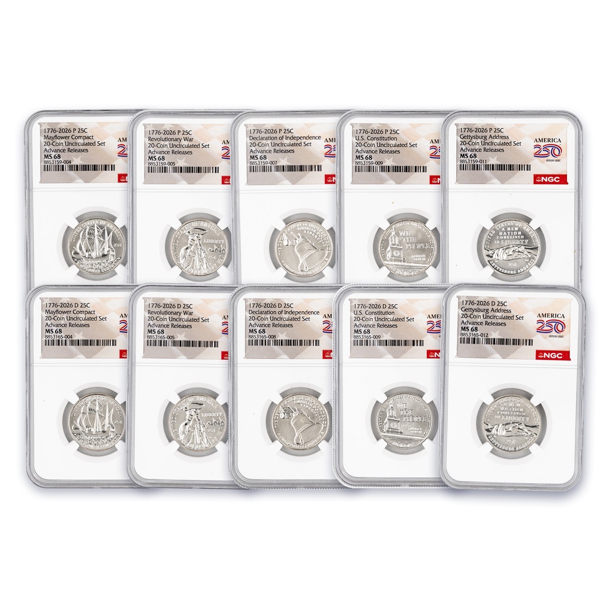 2026 Complete 10 Coin Quarters Set ( P & D ) NGC MS68 Advance Release - In stock