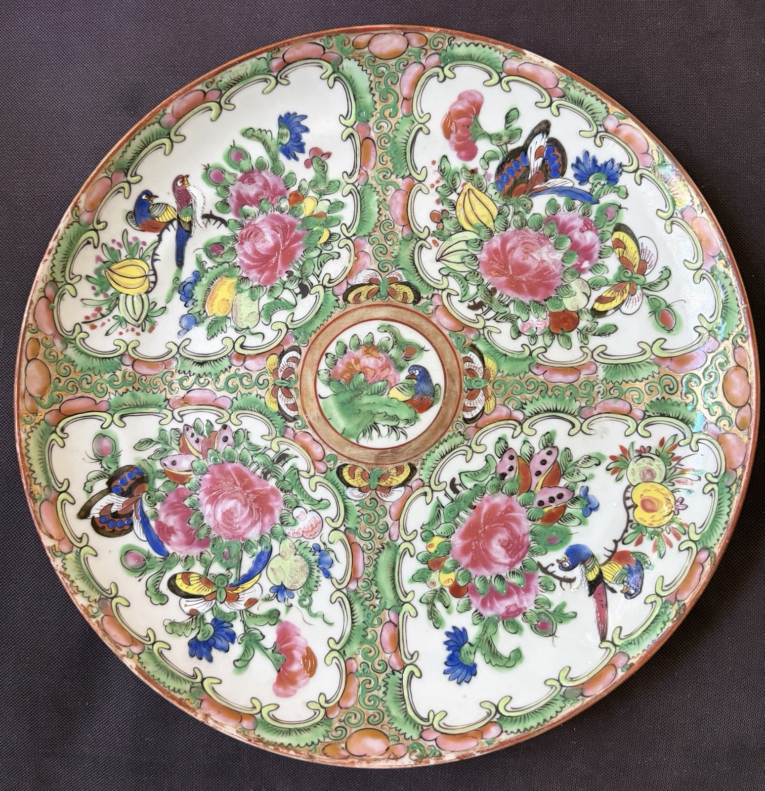 Antique Chinese Export Famille Rose Medallion 8.5” Porcelain Plate