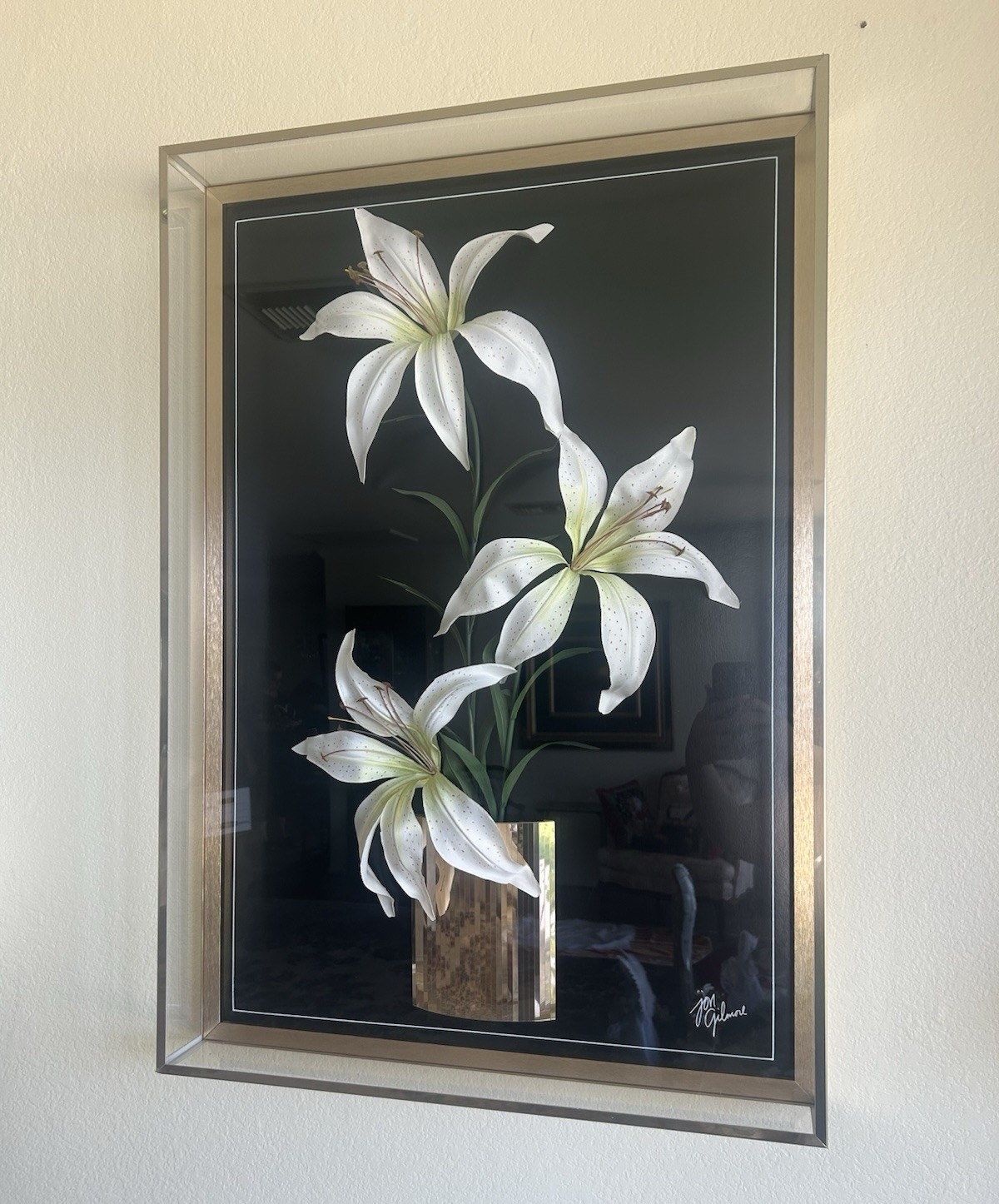 Jon Gilmore framed Signed Floral Realism Print Portrait Single Piece 3D 24x36in