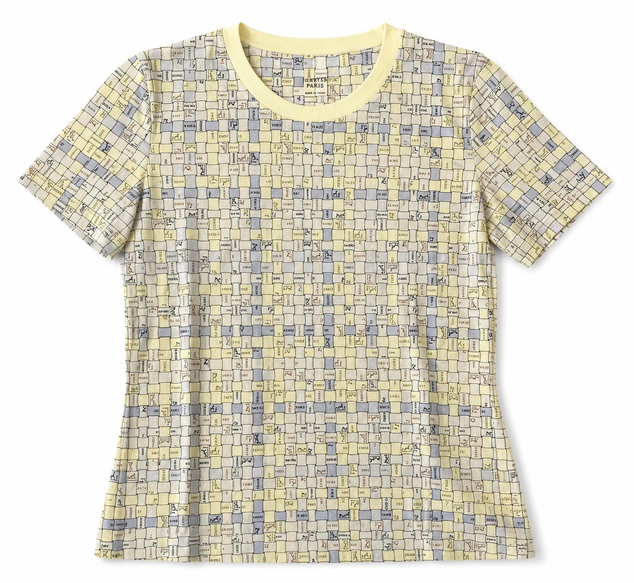 Authentic HERMES Bolduc au Carre T-shirt crew neck cotton Yellow Blue 38 Authentic HERMES Bolduc au Carre T-shirt crew neck cotton Yellow Blue 38