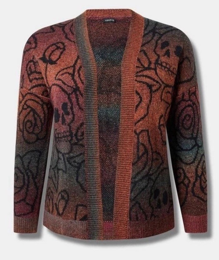 New Torrid Space Dye Oversize Open Front Skull Cardigan & Roses Size 1 14-16 XL New Torrid Space Dye Oversize Open Front Skull Cardigan & Roses Size 1 14-16 XL