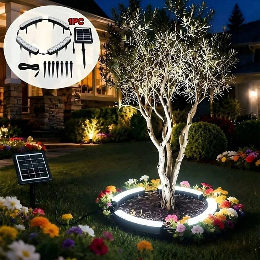 1 Pack Outdoor Solar 24 LED Lights Waterproof, Palm Tree Ring Light, IP44 Waterp