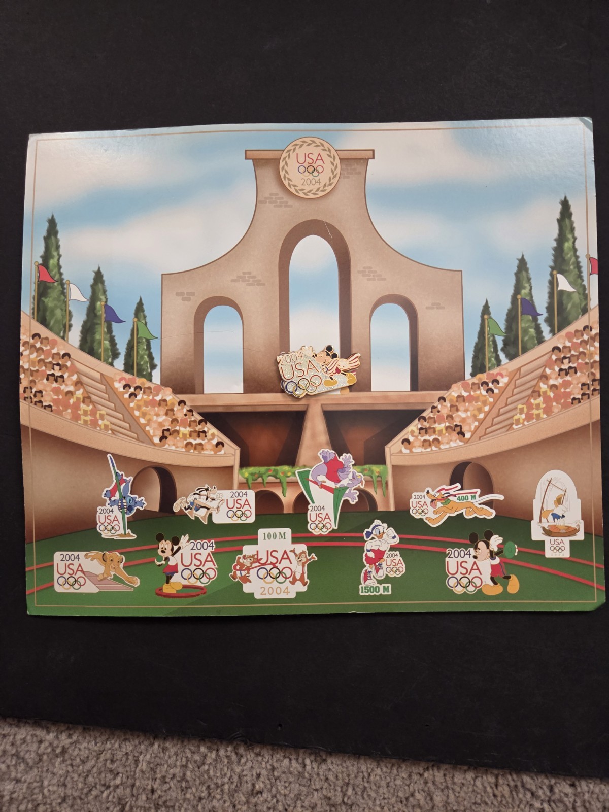WDW 2004 Disney Olympic Pin Pursuit Map With Completer Pin WDW 2004 Disney Olympic Pin Pursuit Map With Completer Pin