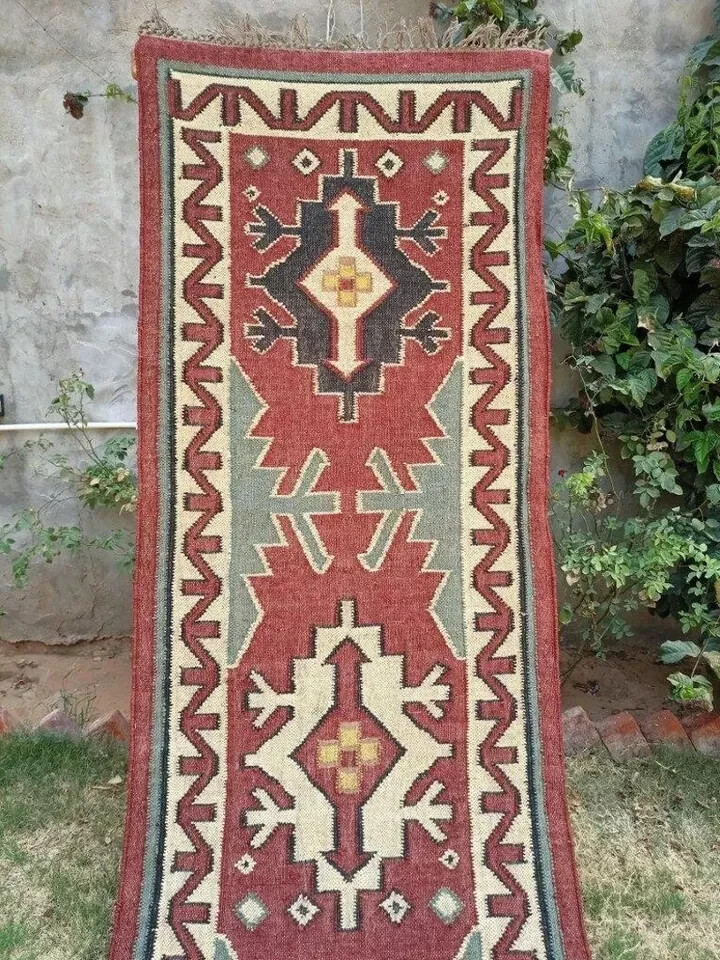 Rug Kilim Wool Jute Runner Hand Woven Vintage Carpet Vintage Oriental Area Rugs