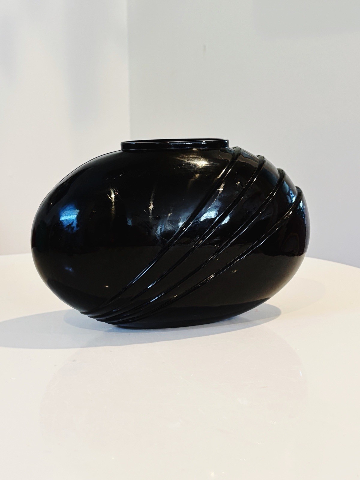 Vintage 1980s Two’s Company Black Blown Glass Art Deco Vase Vintage 1980s Two’s Company Black Blown Glass Art Deco Vase