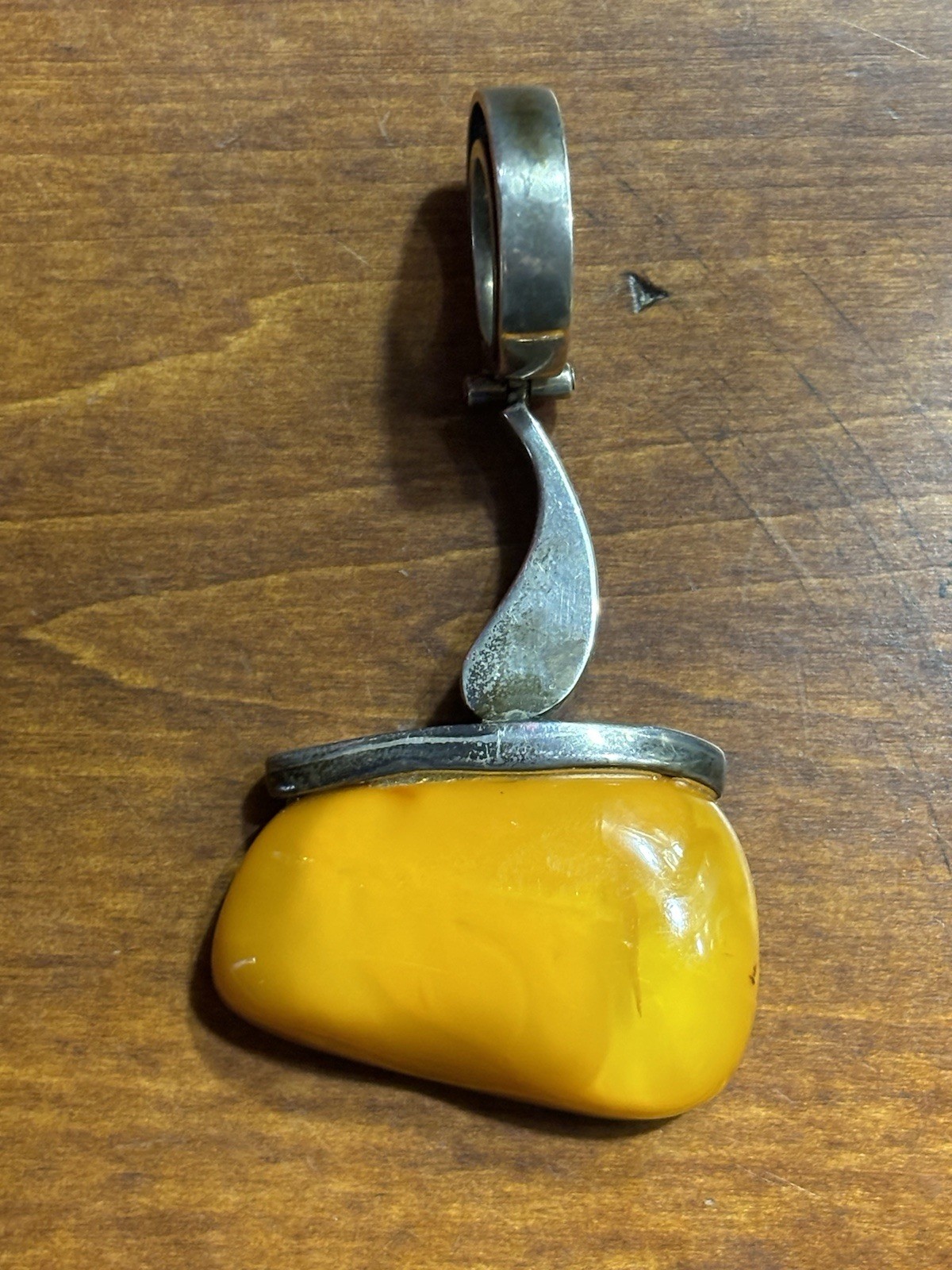 3” Custom Sterling Setting Butterscotch Amber Hinged Pendant Mid Century 31.9g 3” Custom Sterling Setting Butterscotch Amber Hinged Pendant Mid Century 31.9g