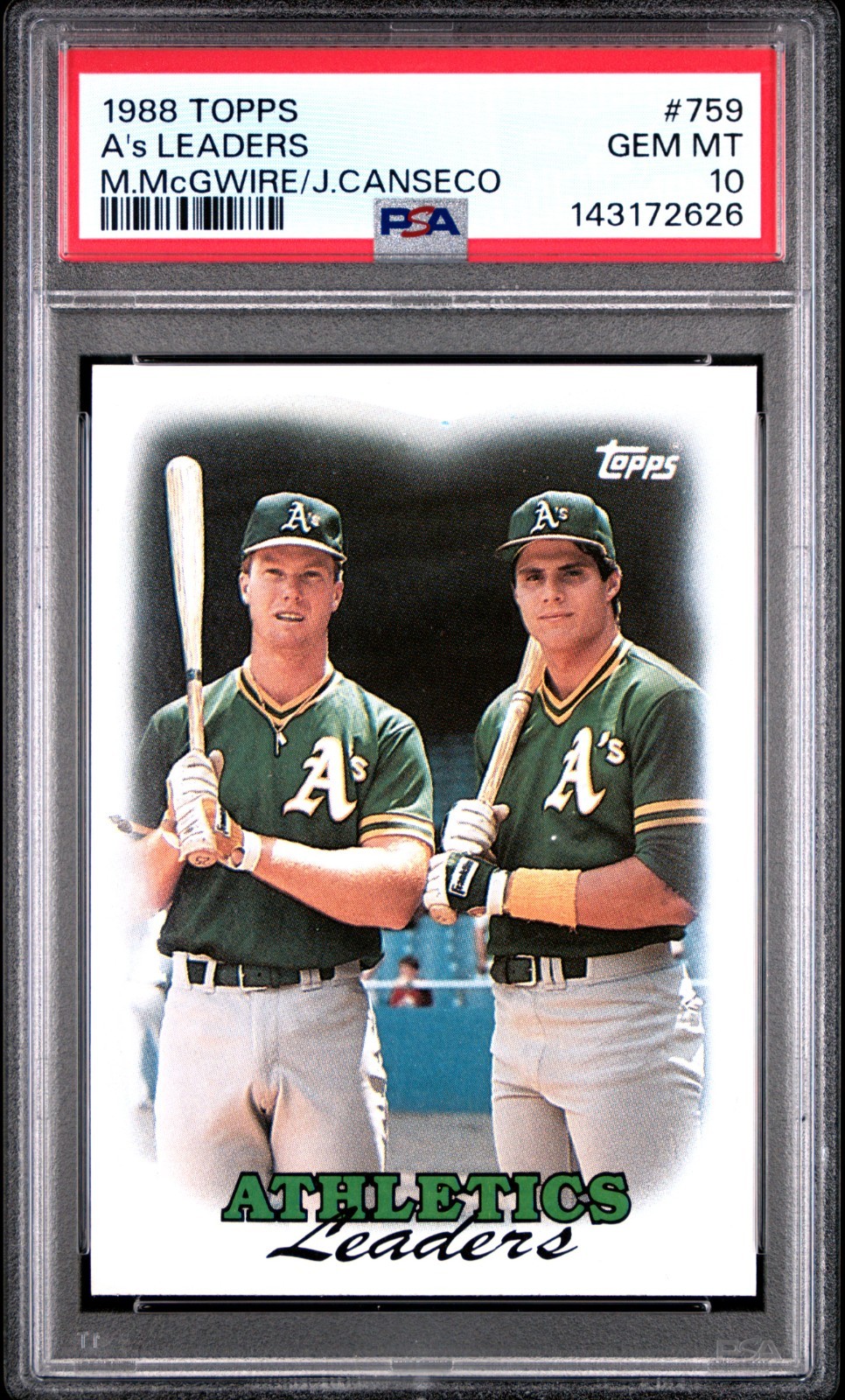 1988 Topps Mark McGwire Jose Canseco #759 PSA 10 Bash Brothers RARE Low Pop 1988 Topps Mark McGwire Jose Canseco #759 PSA 10 Bash Brothers RARE Low Pop