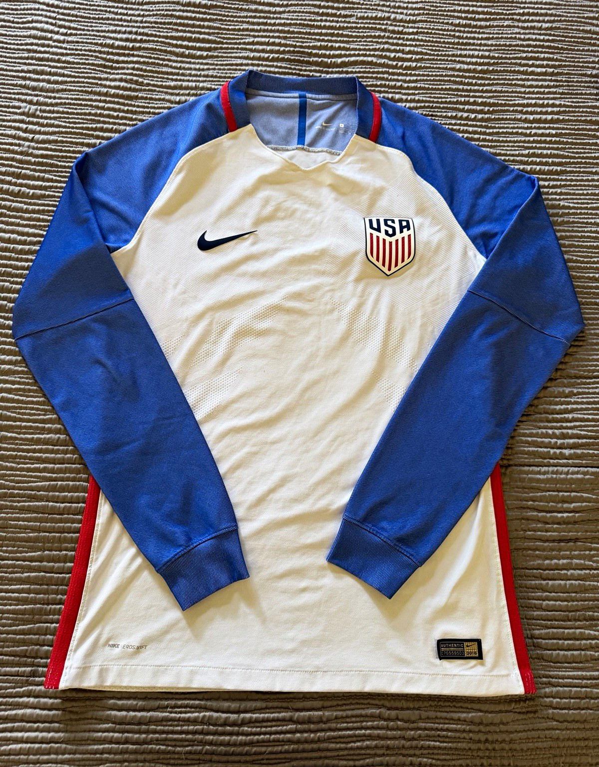 Nike USMNT 2016 Soccer Long Sleeve player issue Jersey White Blue Red Size L