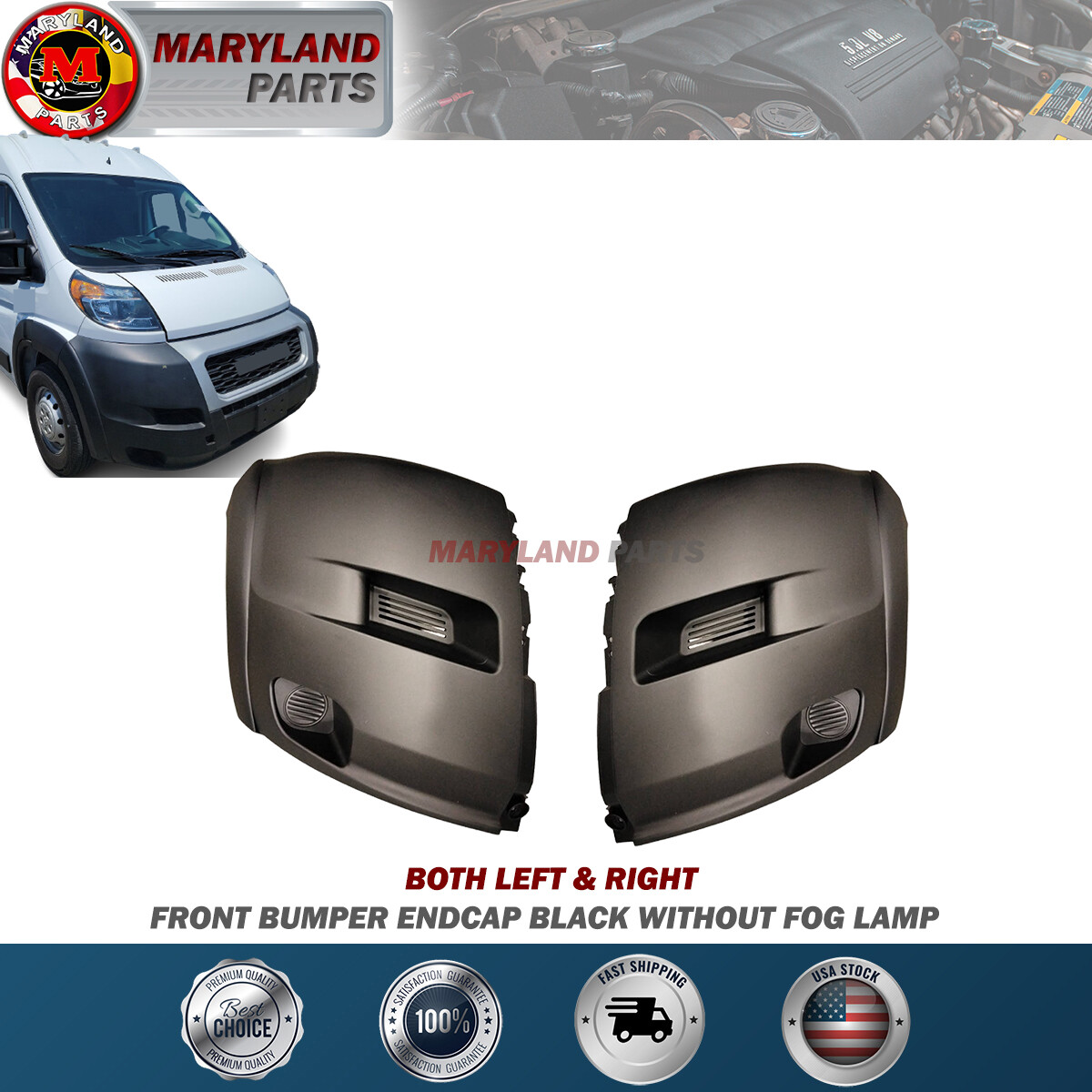 For 2019-2022 RAM Promaster Front Both Left & Right Bumper Endcap Black For 2019-2022 RAM Promaster Front Both Left & Right Bumper Endcap Black