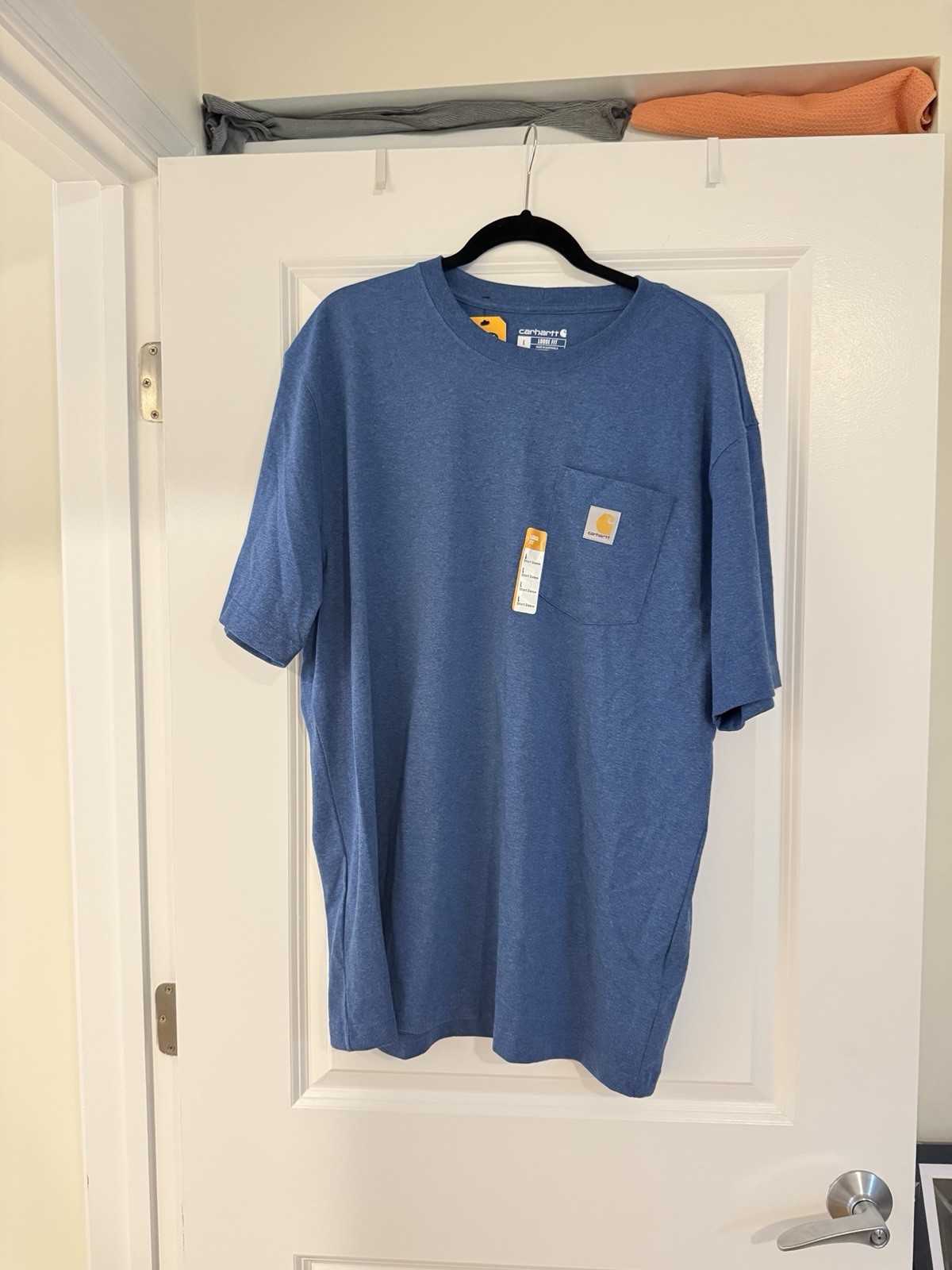 Carhartt Men’s Blue Cotton Jersey Pocket Logo Tee Loose Fit Crew Neck L
