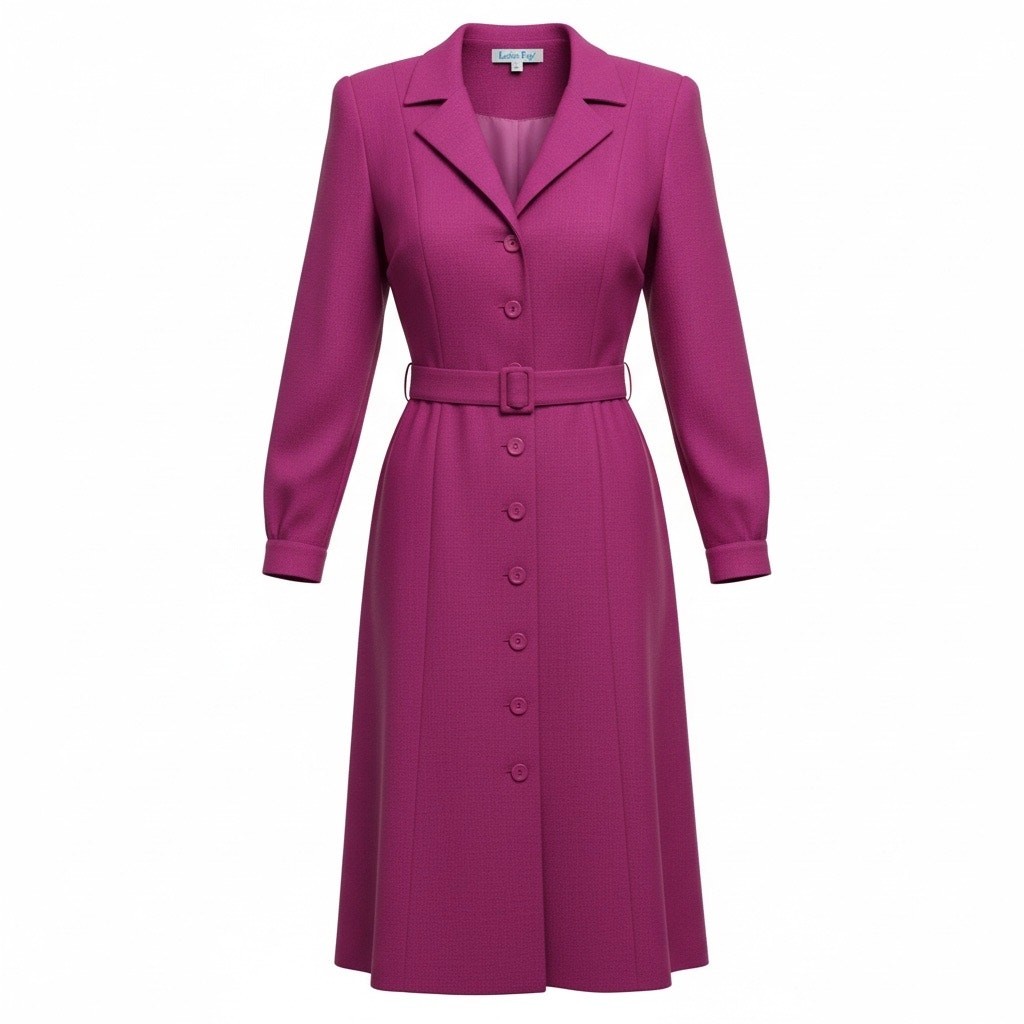 Vintage Leslie Fay Fuchsia Shirt Dress Size 10/M Belted Union Made USA