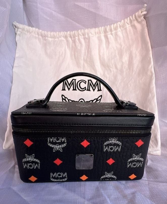 MCM Visetos Vanity Case Size S Black Rainbow Spectrum Leather Bag