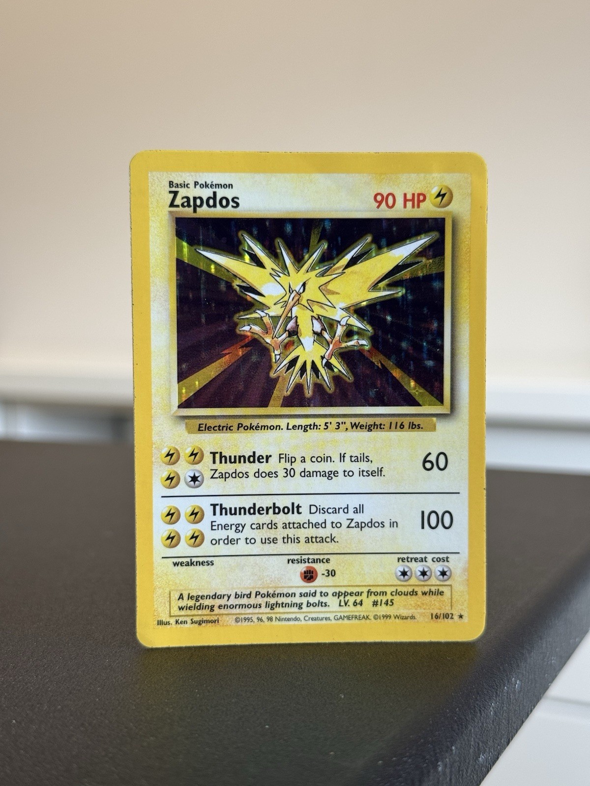 Zapdos 16/102 Holo Rare 1999 Pokemon Base Set Unlimited MP