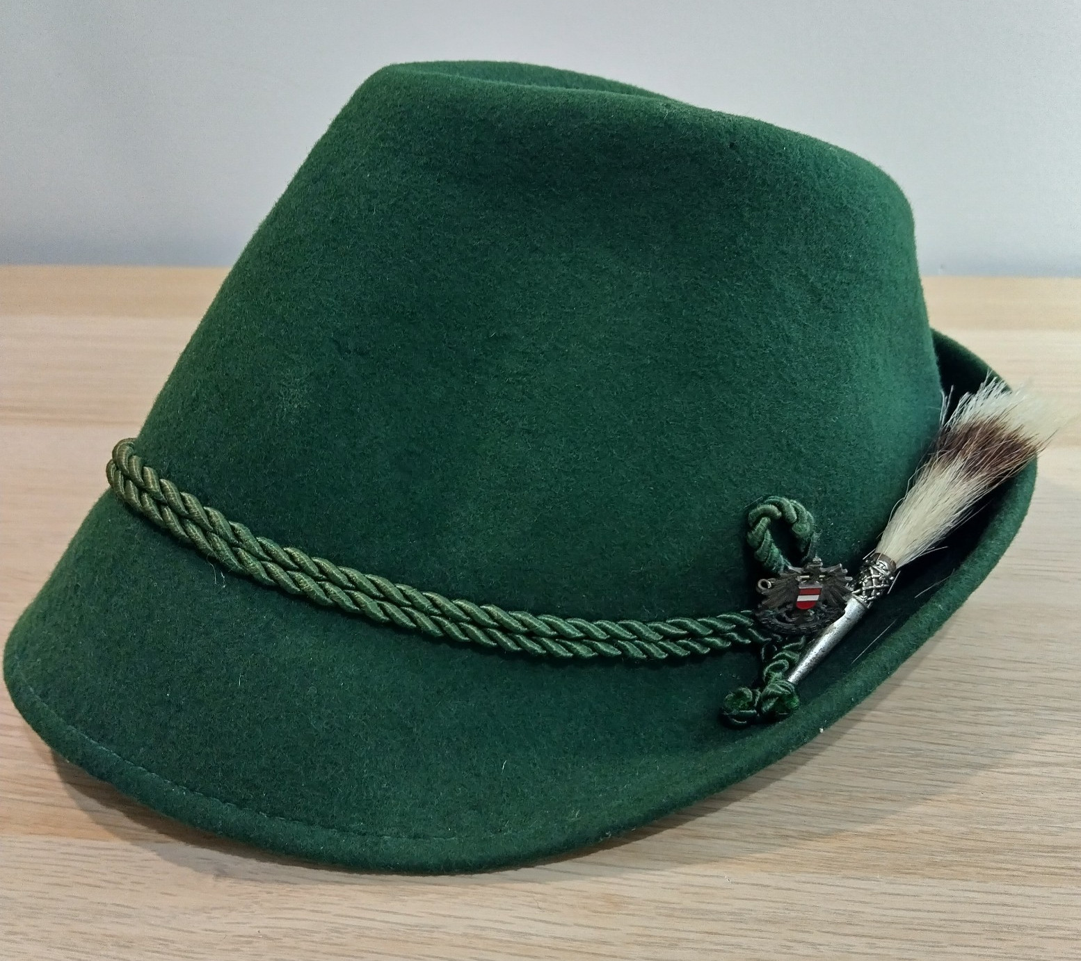 Vintage Genuine Austrian Alpine Style Wool Hat w/Gamsbart & Hat Pin Oktoberfest
