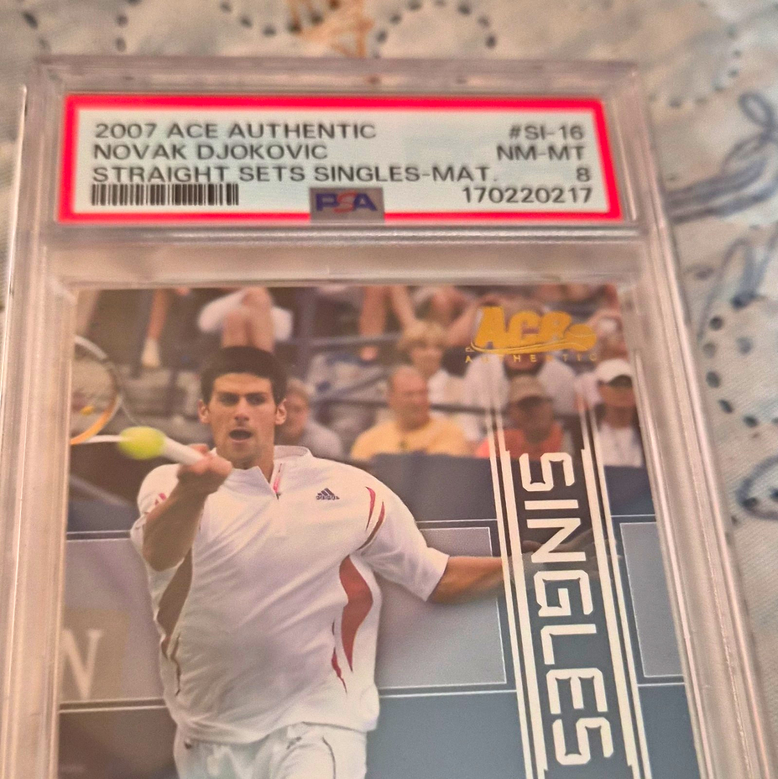 Ace Authentic Novak Djokovic Singles-Mat Materials SI-16 PSA 8