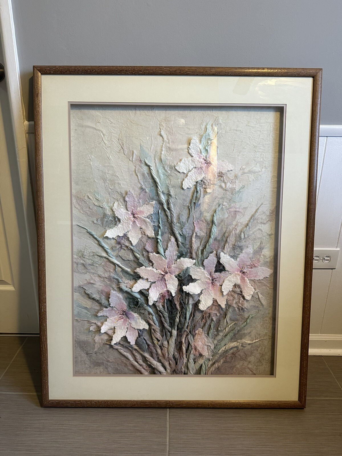 Rare Big Marcus R. Tucker Hand Crafted Art Flowers Framed Signed Certain Design Rare Big Marcus R. Tucker Hand Crafted Art Flowers Framed Signed Certain Design