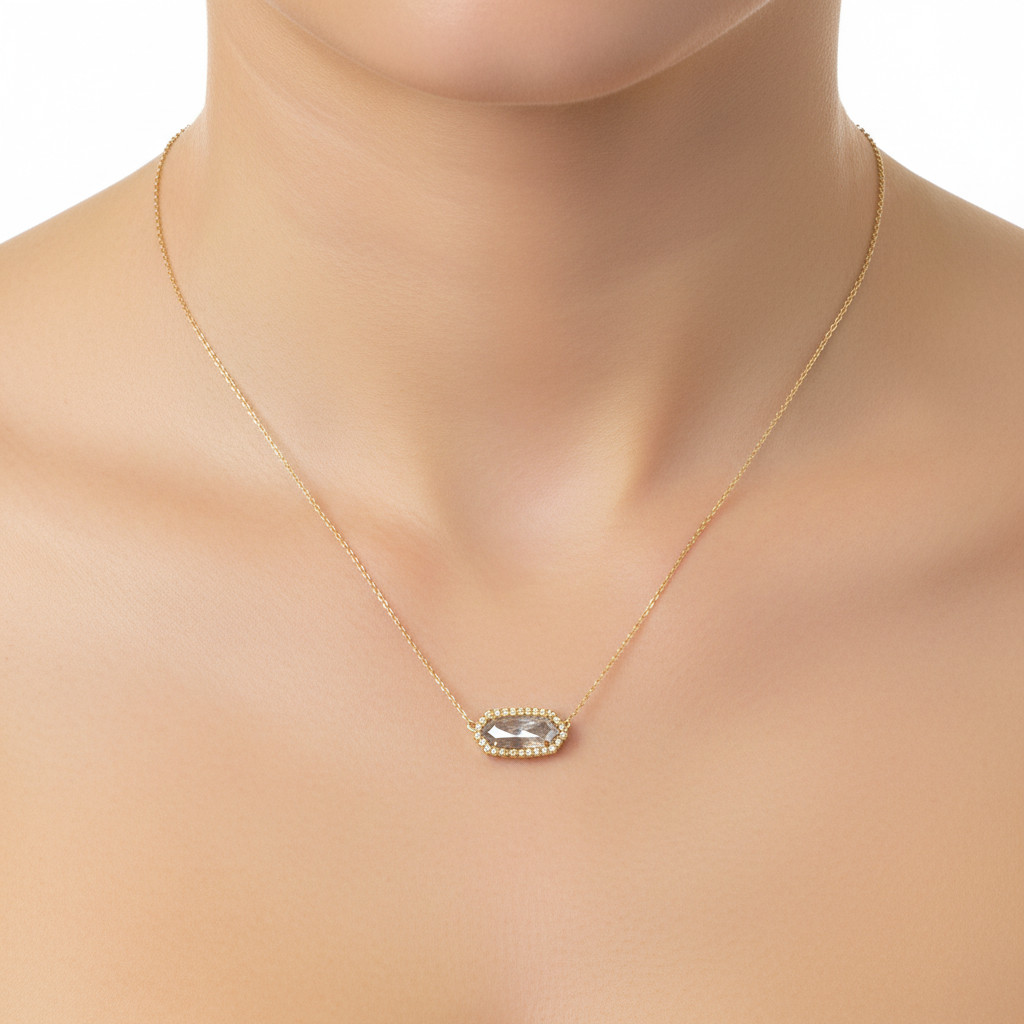 1.42ct 14mm Salt and Pepper diamond  elongated Hexagon pendant ice gray 