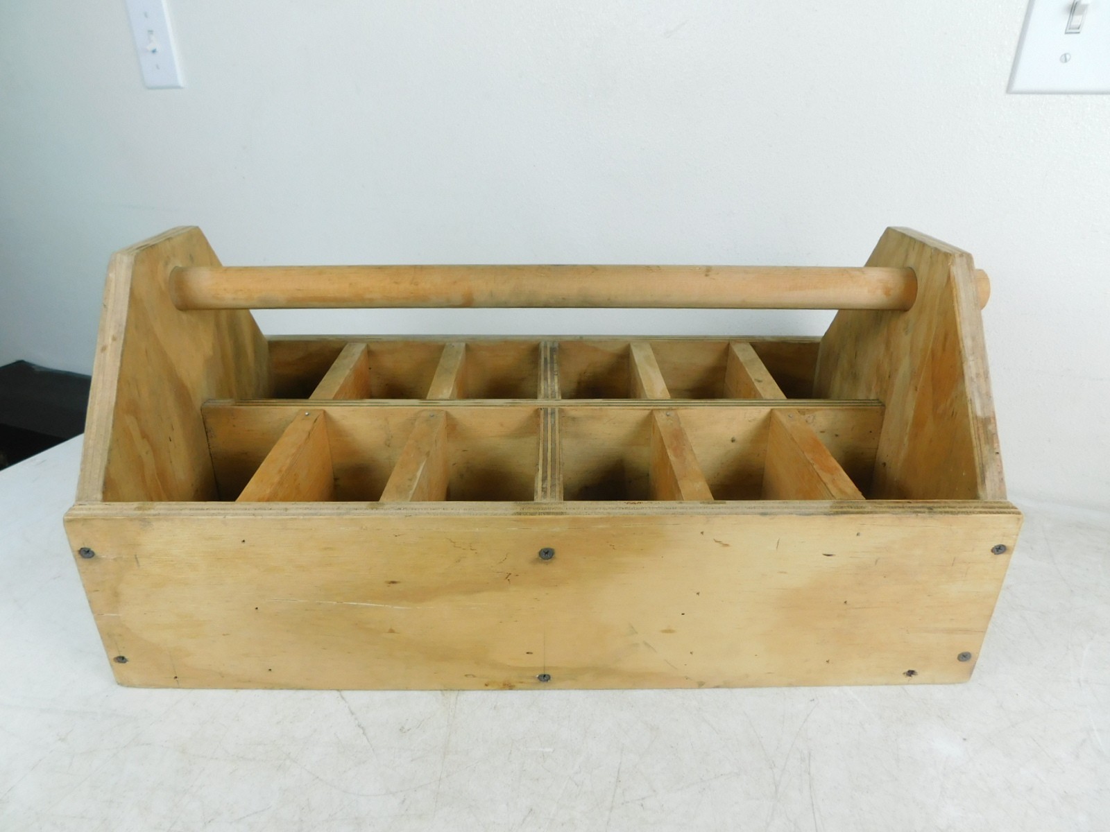 Handcrafted Wooden Toolbox Parts Caddy 27x13x11 VTG Used Plant Potholder NICE