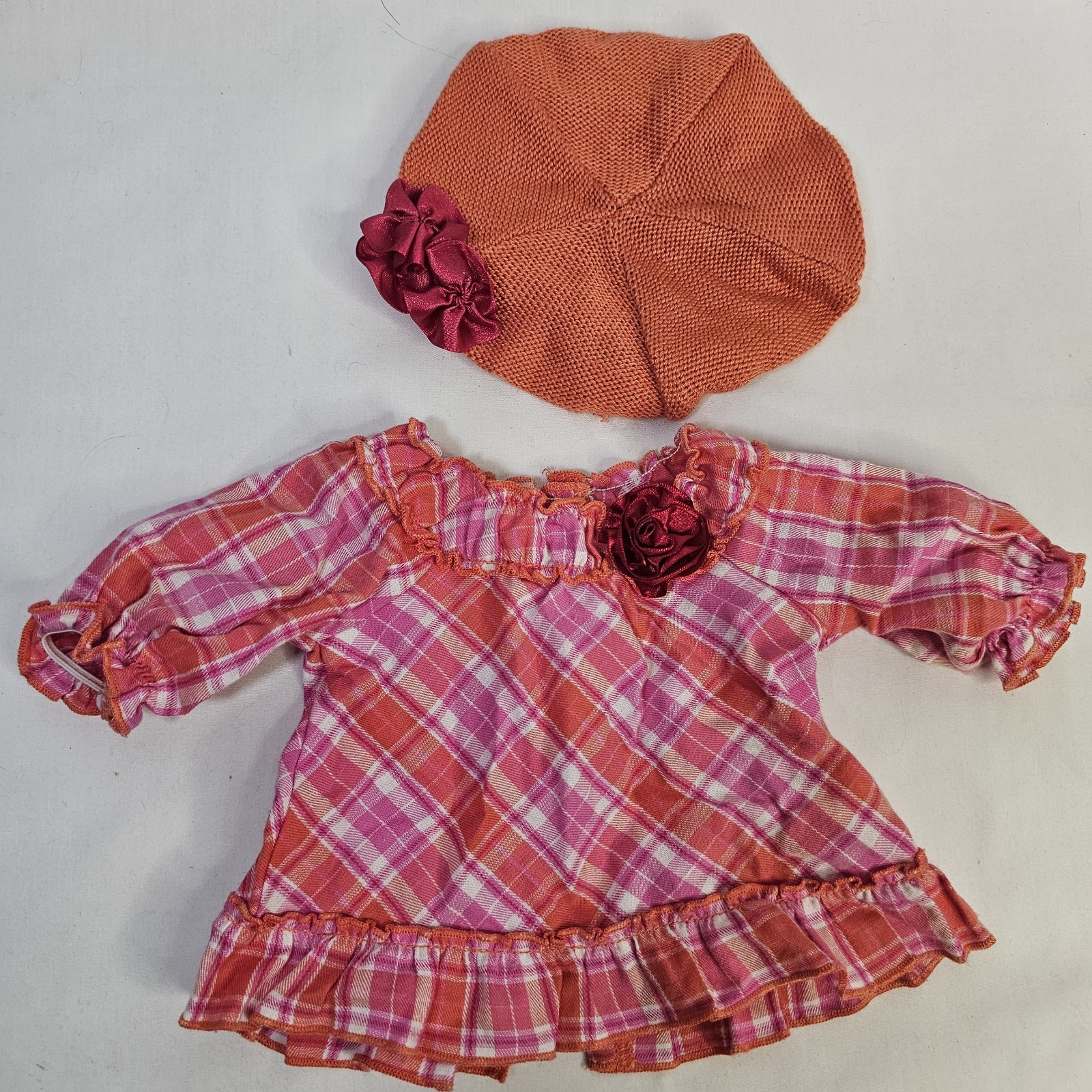 American Girl Bitty Baby Plaid Play Outfit Pink Orange Top Hat Only 2011 Retired