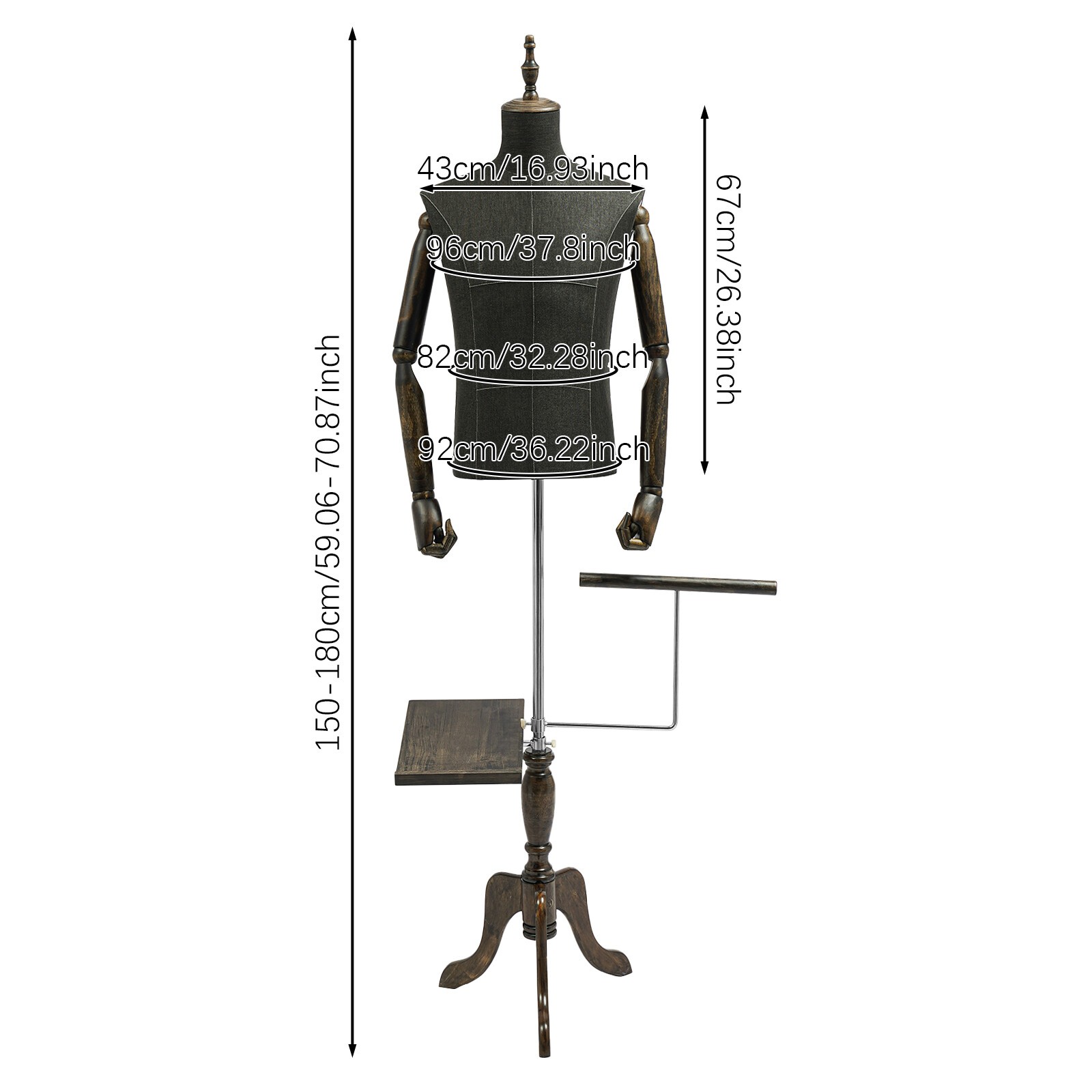 Male Mannequin, Dress Half Body, Adjustable Height Male Mannequin