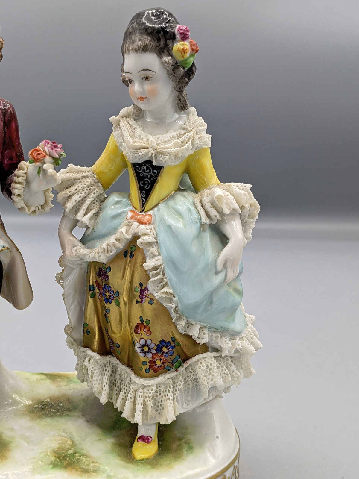 1900s Antique Volkstedt German Porcelain Lace Figurine Little Couple Marked Rare