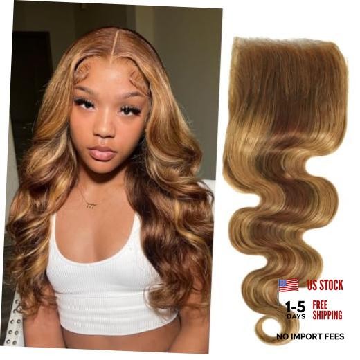 Color #4/27 Honey Blonde Highlight 4x4 Lace Closure Body Wave 12 Inch