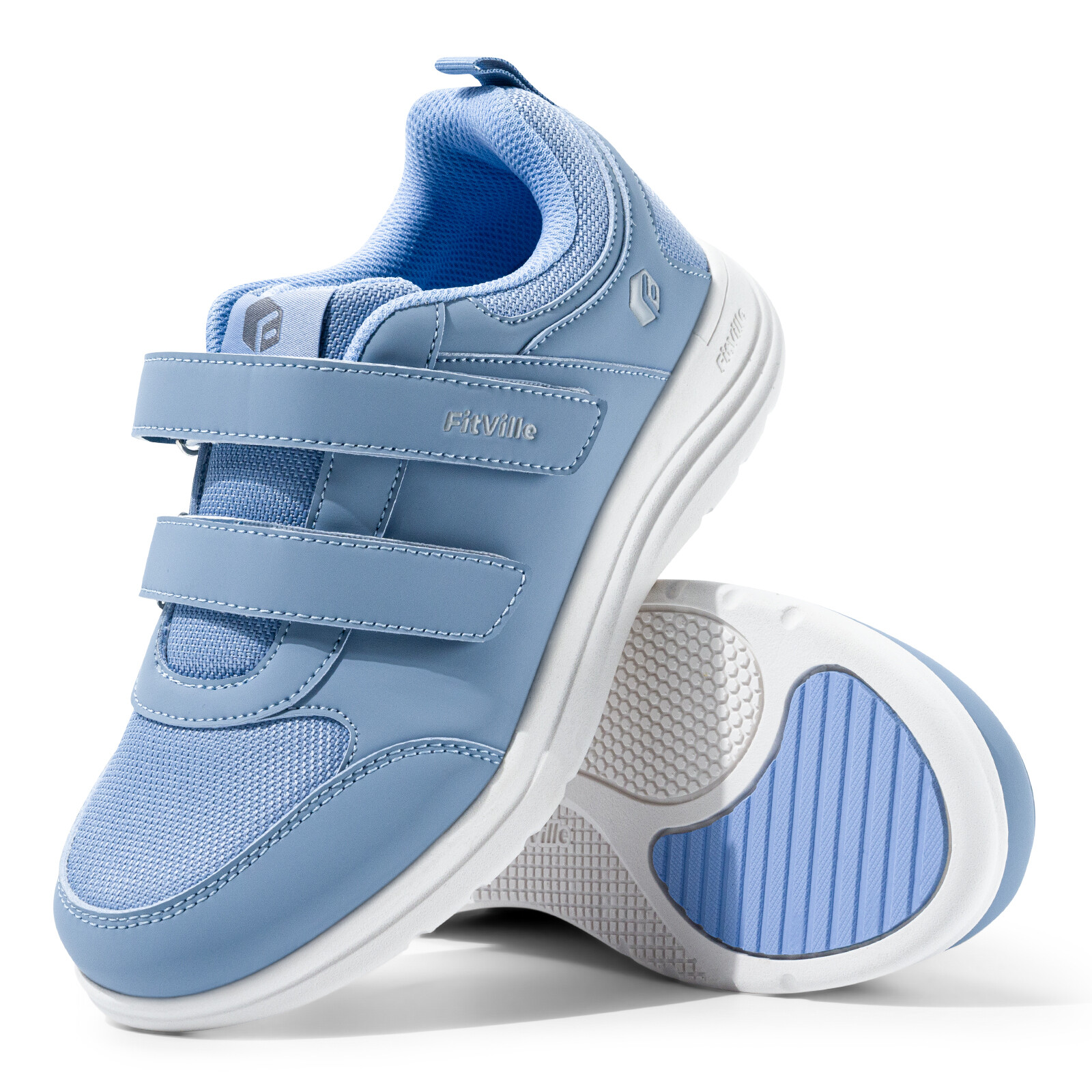 FitVille Women\'s Wide Diabetic Walking Shoes Hook Loop Casual Sneakers Blue
