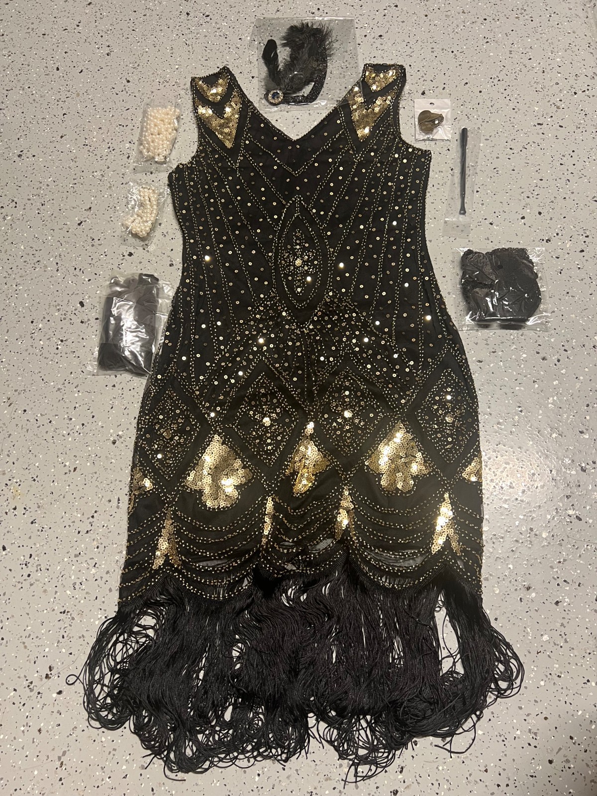 Plulon Women's 1920s Great Gatsby Gold Sequin Dress Costume Halloween Med - NEW