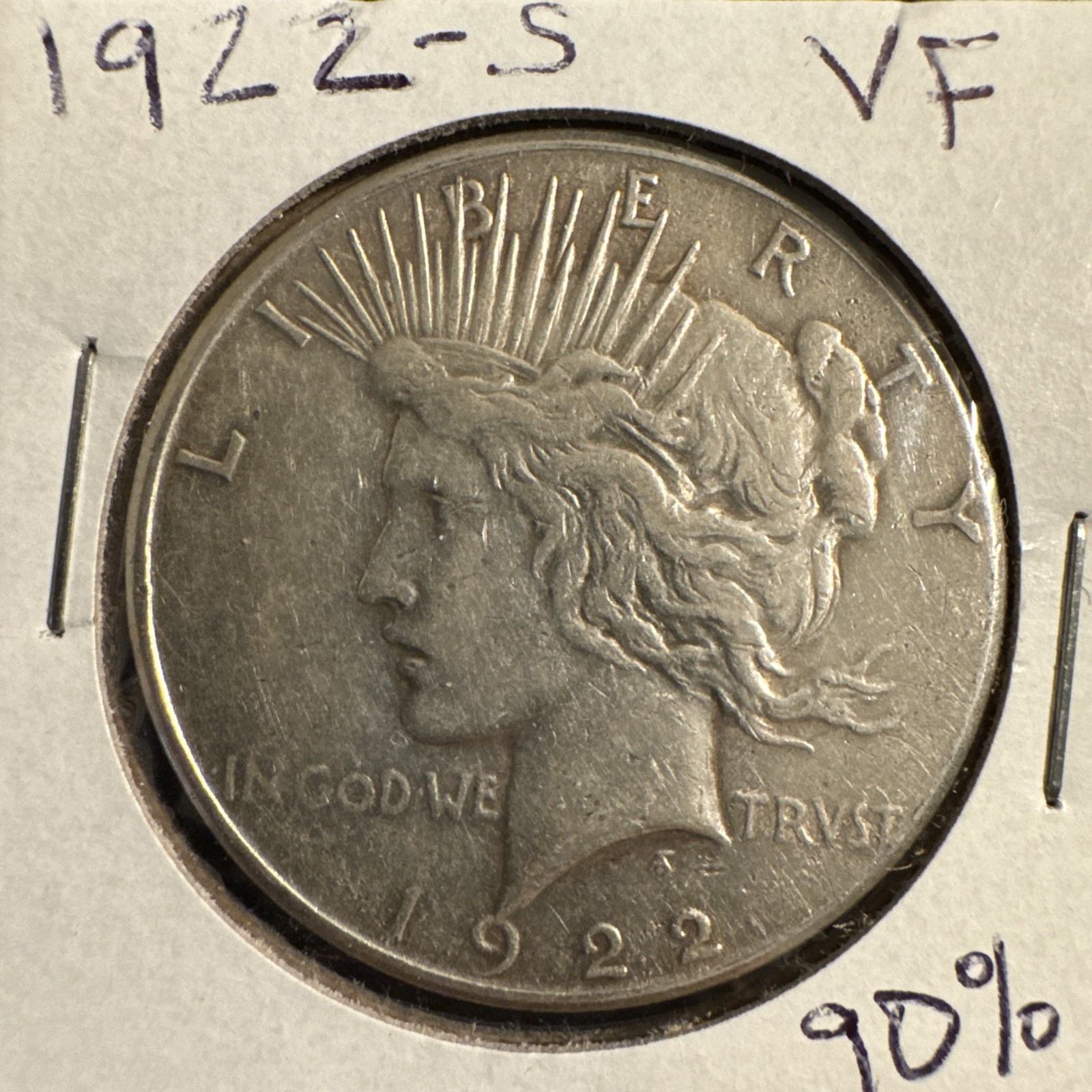 1922-S Peace Silver Dollar 90% Silver  VF Details