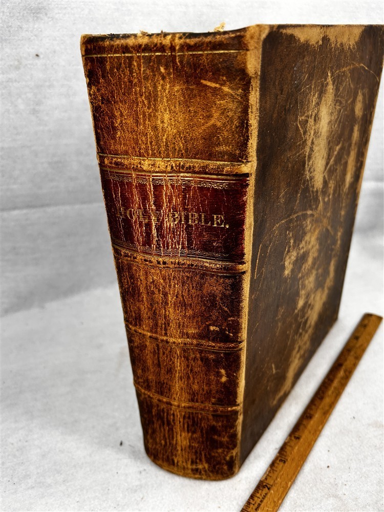 antique Bible 1844 leather large 9.5x12x3 Old New Testaments plus extras 