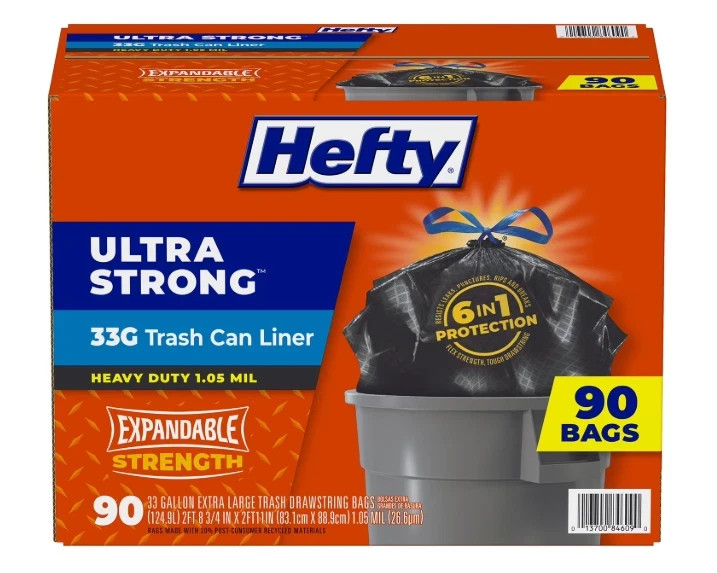 Hefty Ultra Strong Drawstring Trash Bags, Unscented 33 gal., 90 ct.