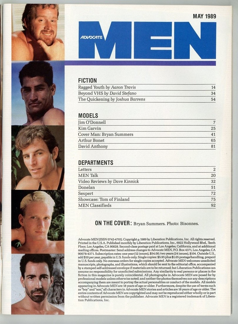 Advocate Men 1989 Bryan Summers, Arthur Bonet 98pgs Vintage Gay Magazine M38536 Advocate Men 1989 Bryan Summers, Arthur Bonet 98pgs Vintage Gay Magazine M38536