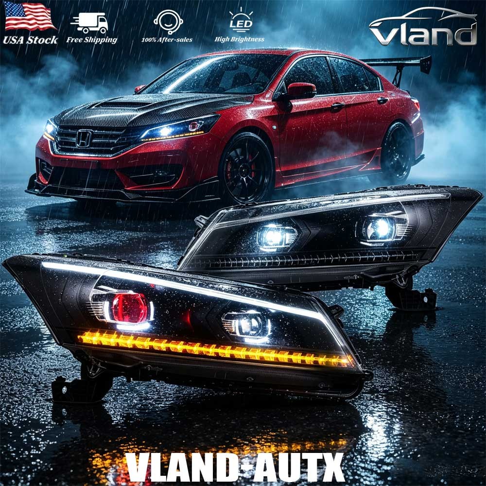 FULL LED For 2008-2012 Honda Accord 4Dr Sedan Evil Eye Headlights W/Sequential