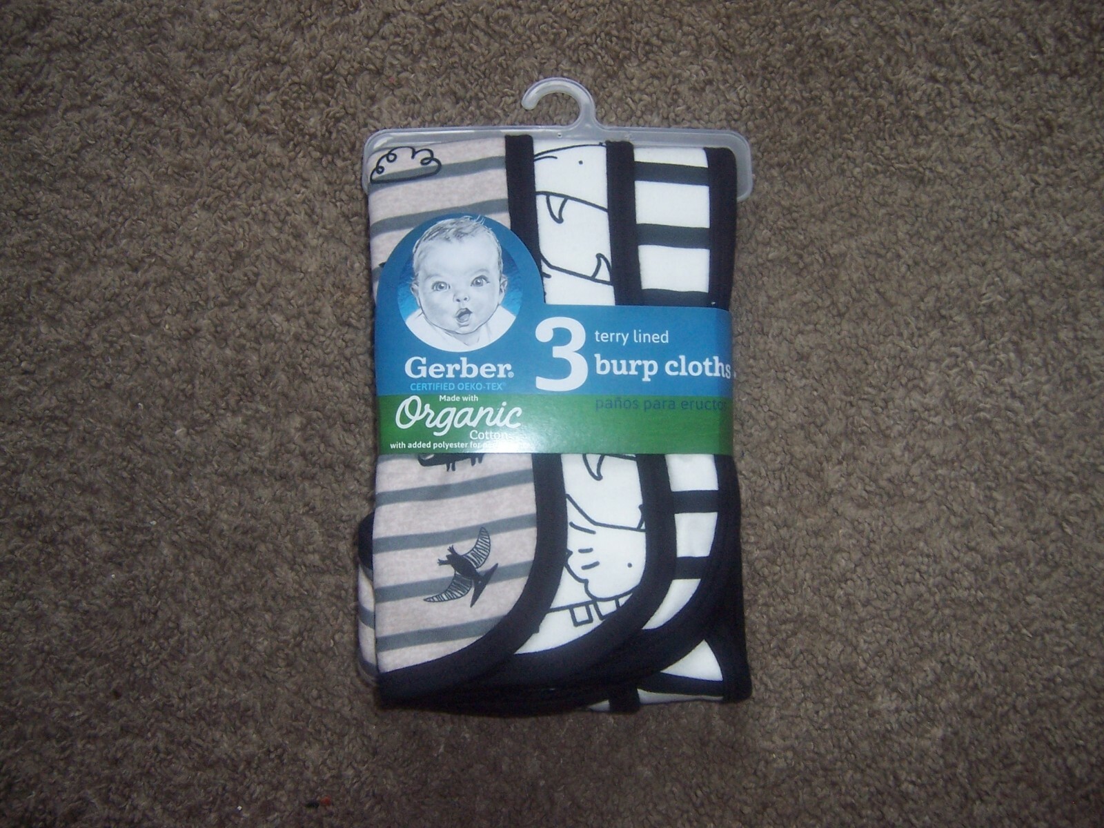 GErber organic terry lined burp cloths New Dinos GErber organic terry lined burp cloths New Dinos