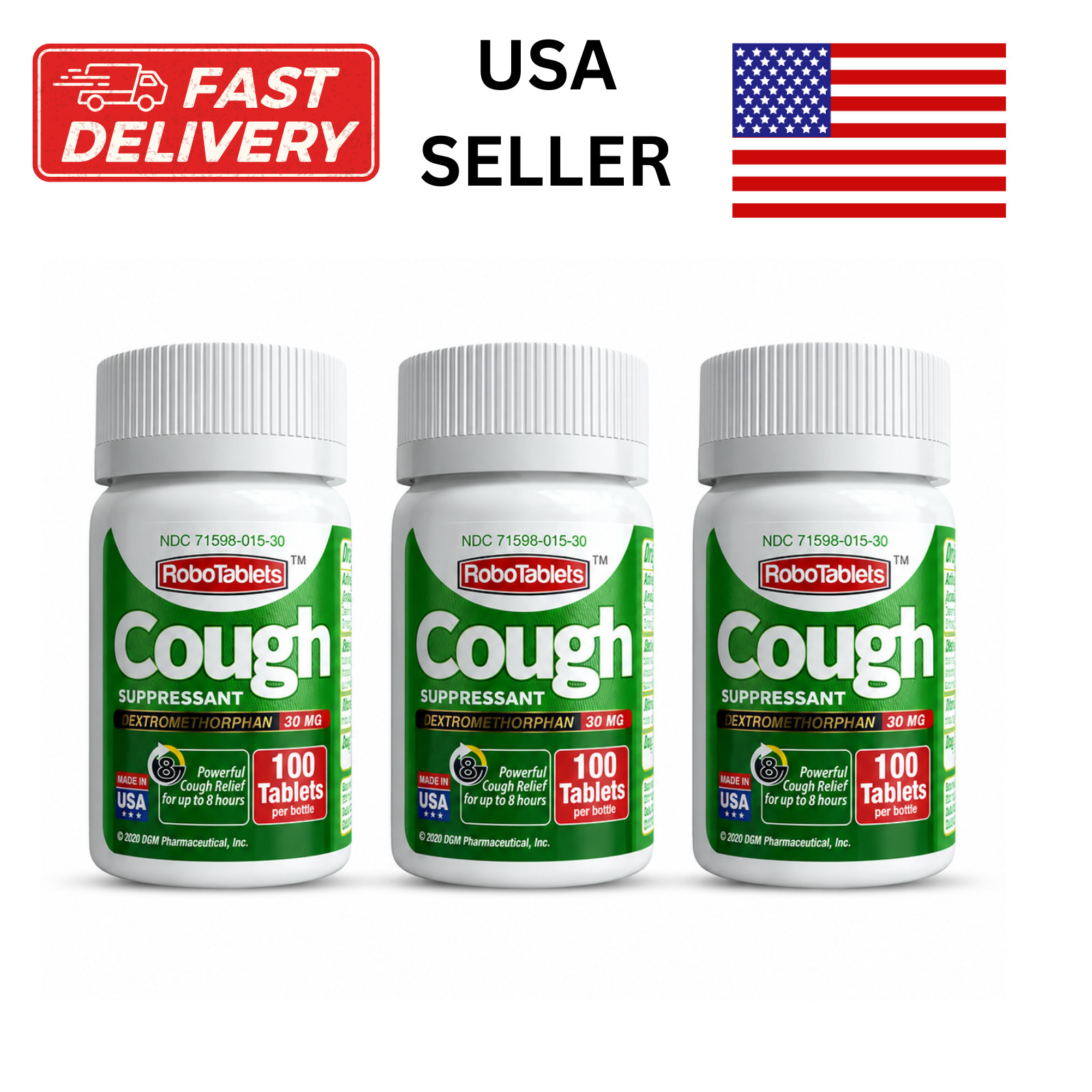 3 PACK RoboTabs Cough Suppressant  30mg 100 Tablets